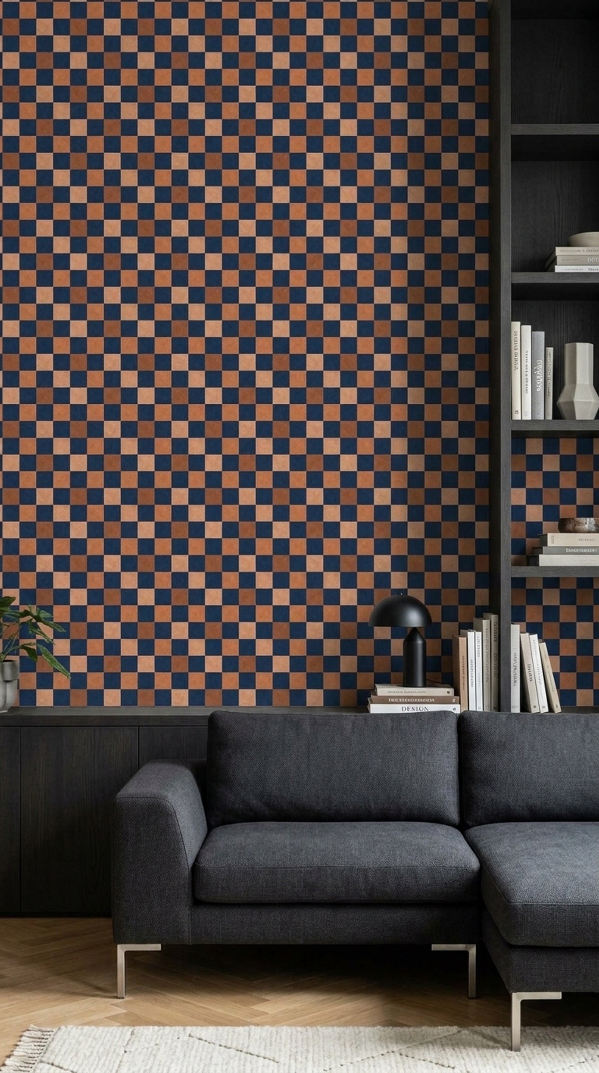 Checkerboard Wallpaper Navy And Terracotta Distressed Texture