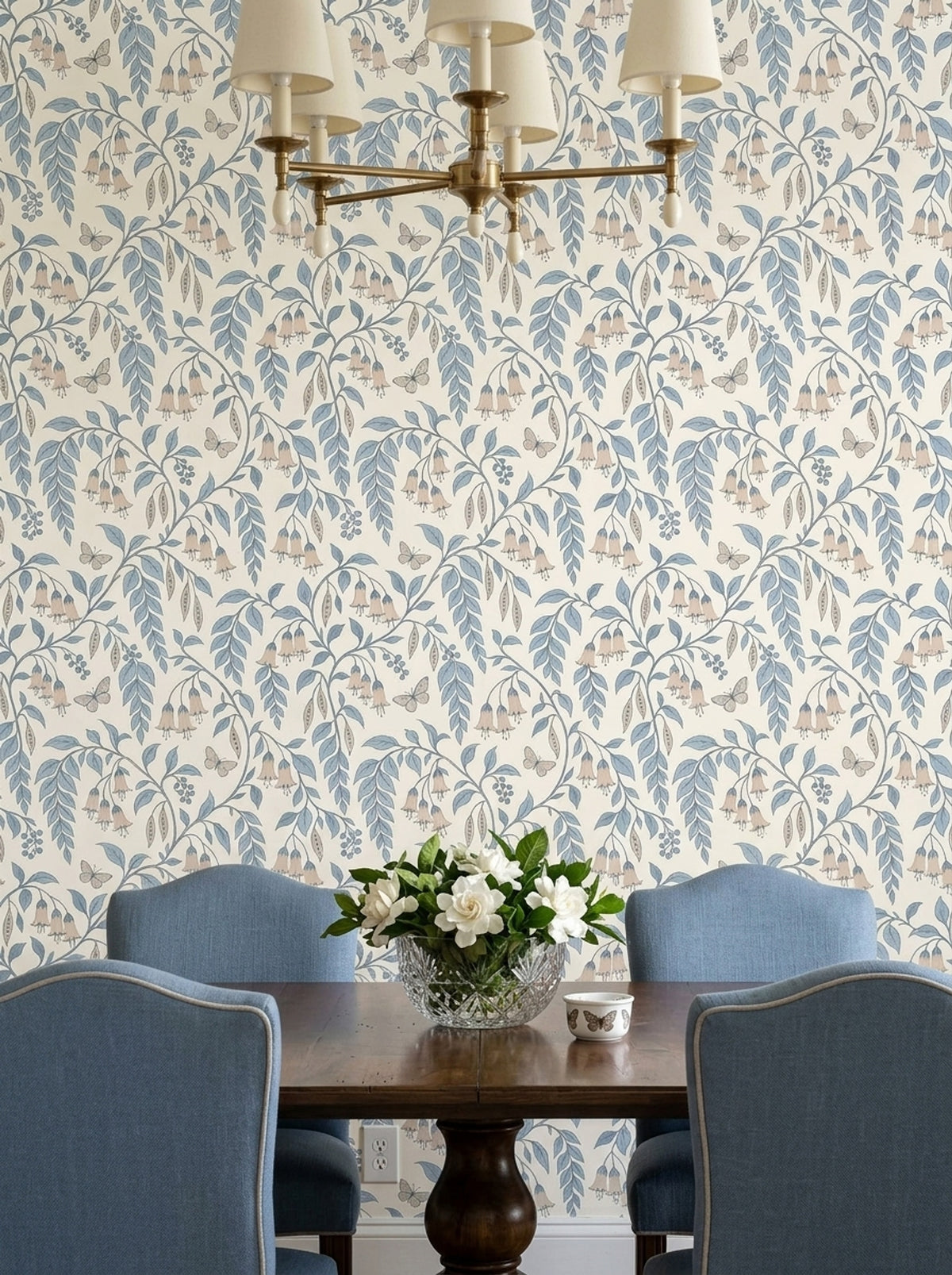 Bell Flowers And Butterflies Wallpaper Trailing Vines On Ivory