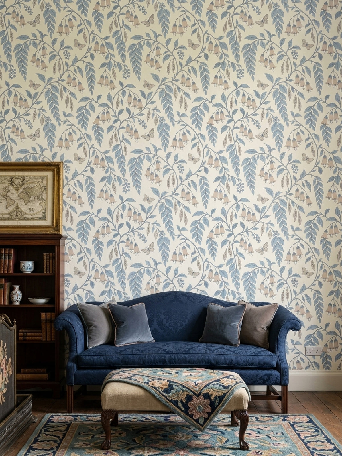 Bell Flowers And Butterflies Wallpaper Trailing Vines On Ivory