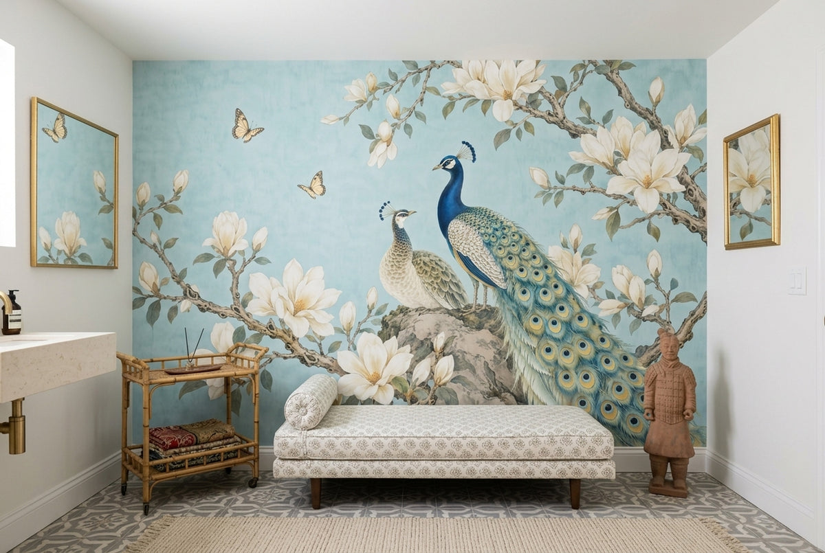 Peacock And Magnolia Wallpaper Chinoiserie Garden Wall Mural