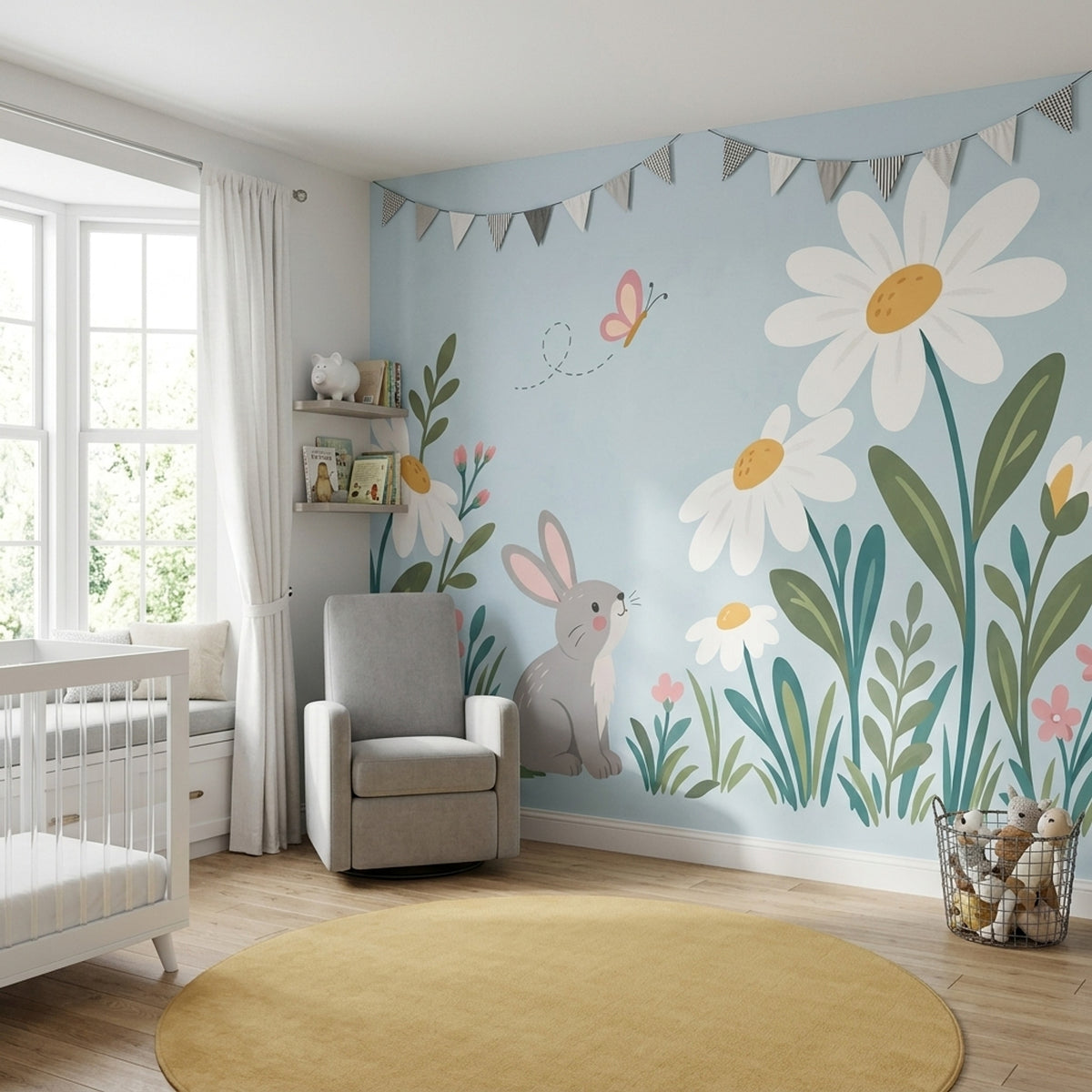 Cute Rabbit Garden Wallpaper Pastel Spring Wall Mural
