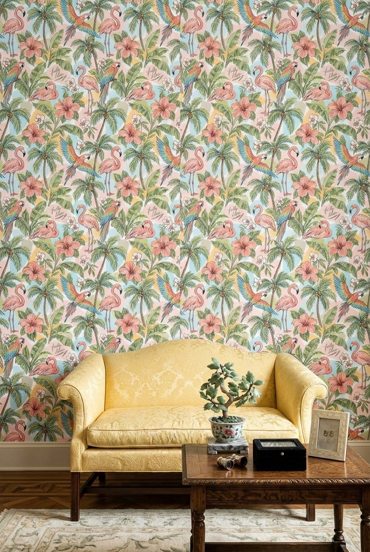 Flamingo Parrot Wallpaper Pastel Tropical Watercolor Pattern