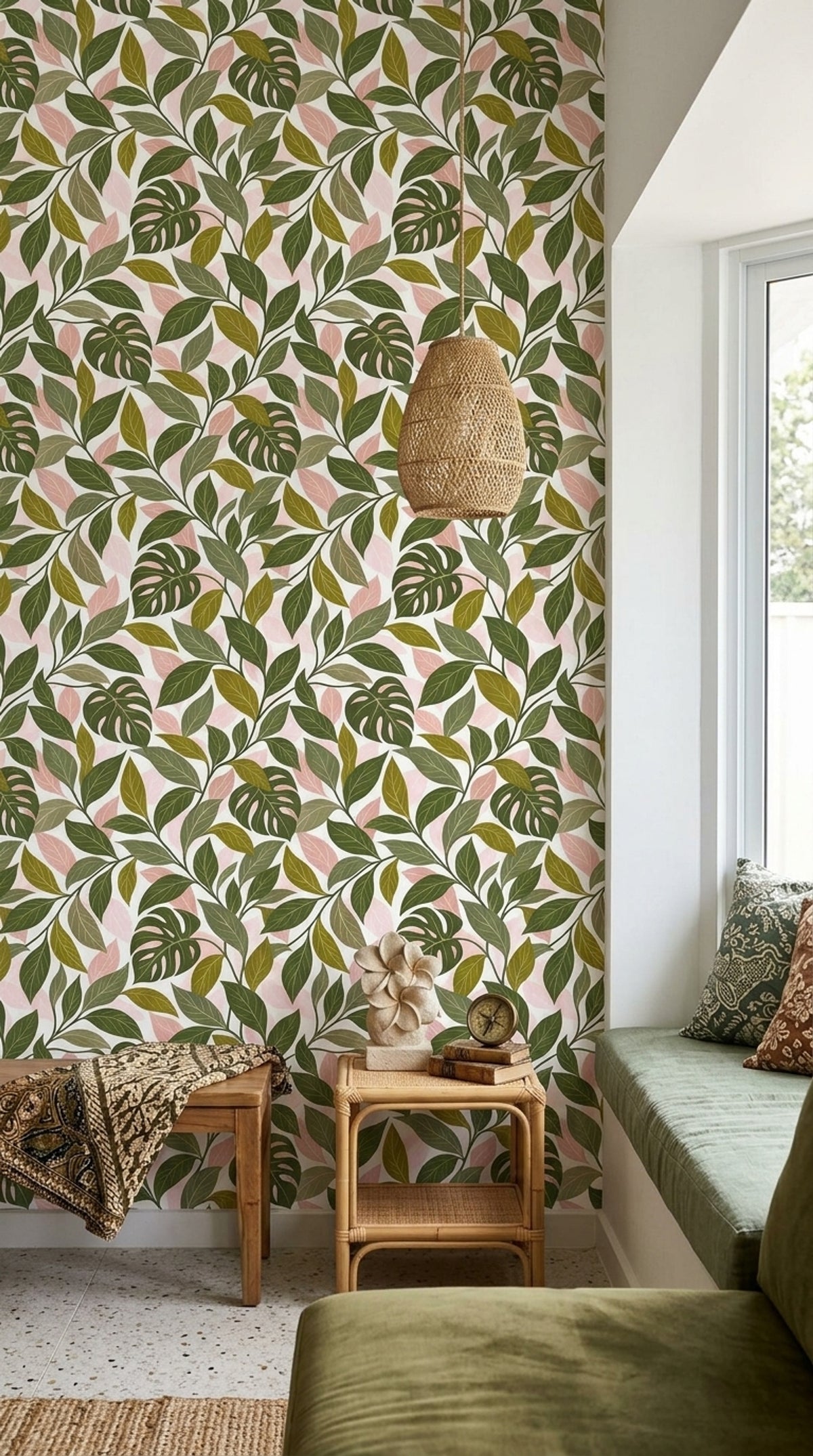 Monstera Leaves Wallpaper White Background Shades Of Green