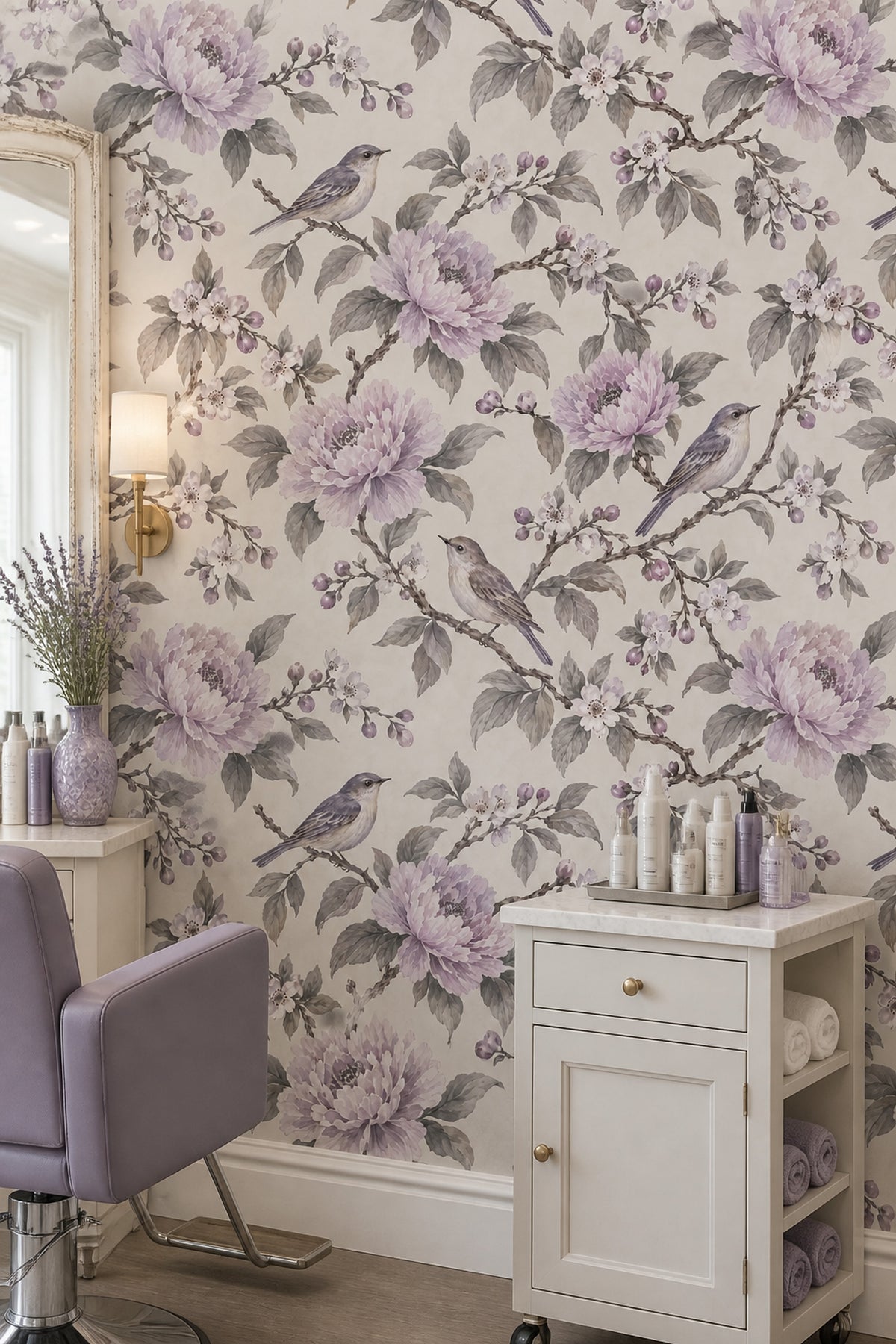 Peony And Bird Wallpaper Watercolor Chinoiserie On White Background