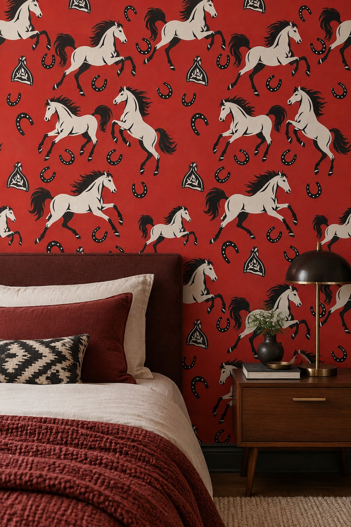 White Horse Wallpaper Vintage Western Red Background