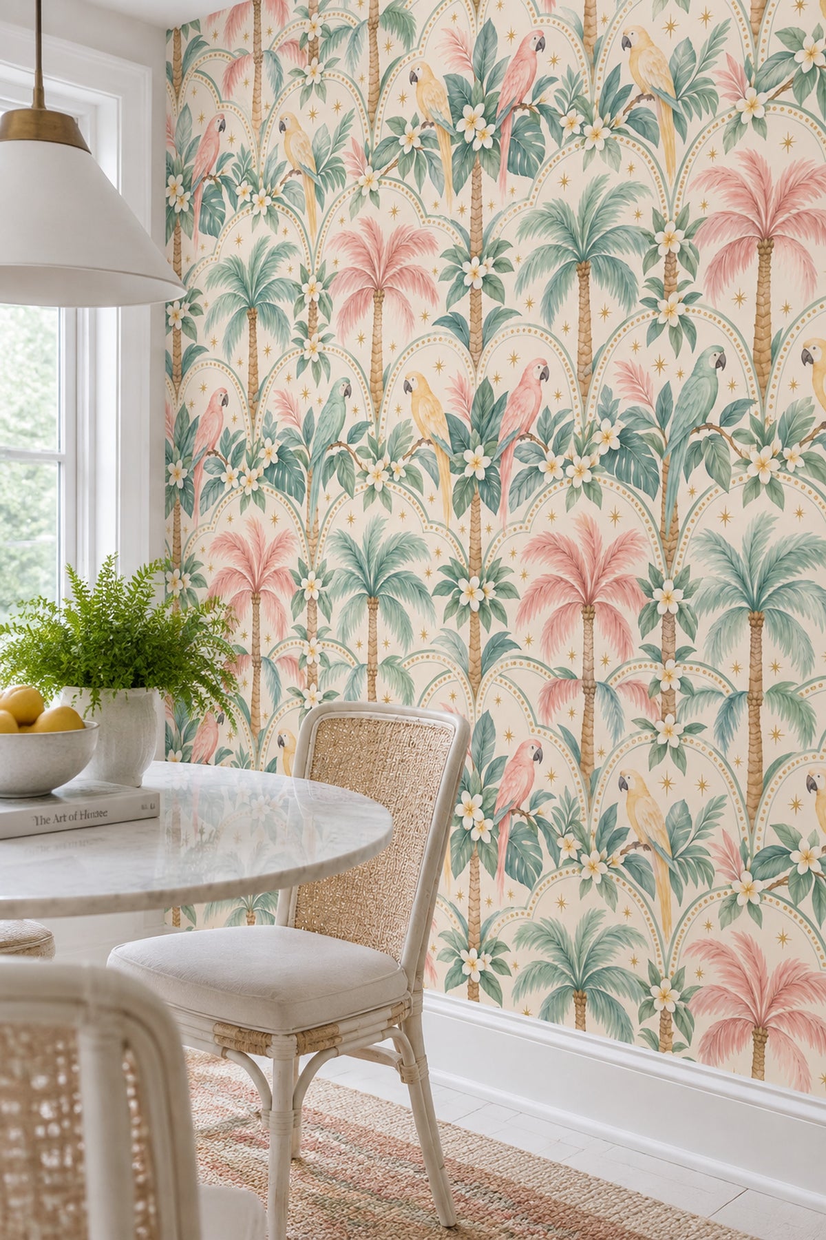 Parrots Wallpaper Pastel Tropical Cream Background