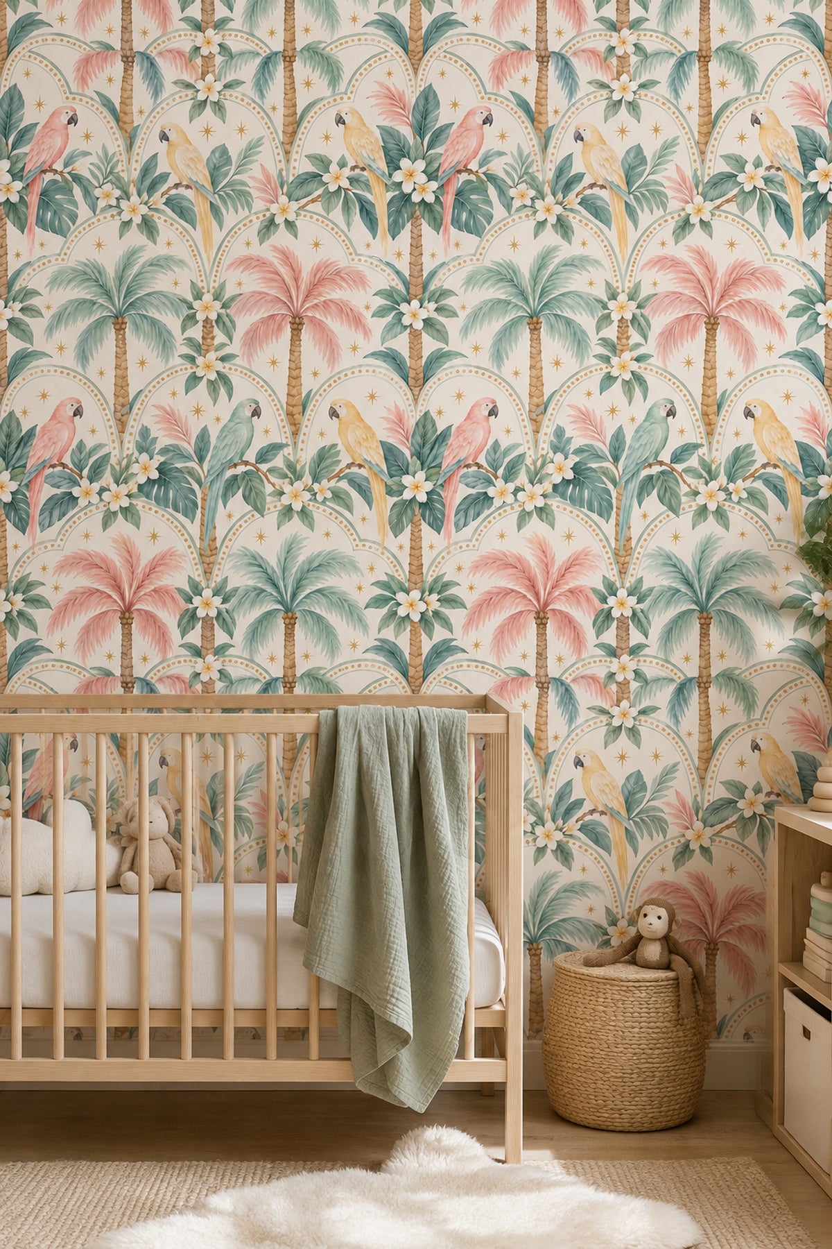 Parrots Wallpaper Pastel Tropical Cream Background