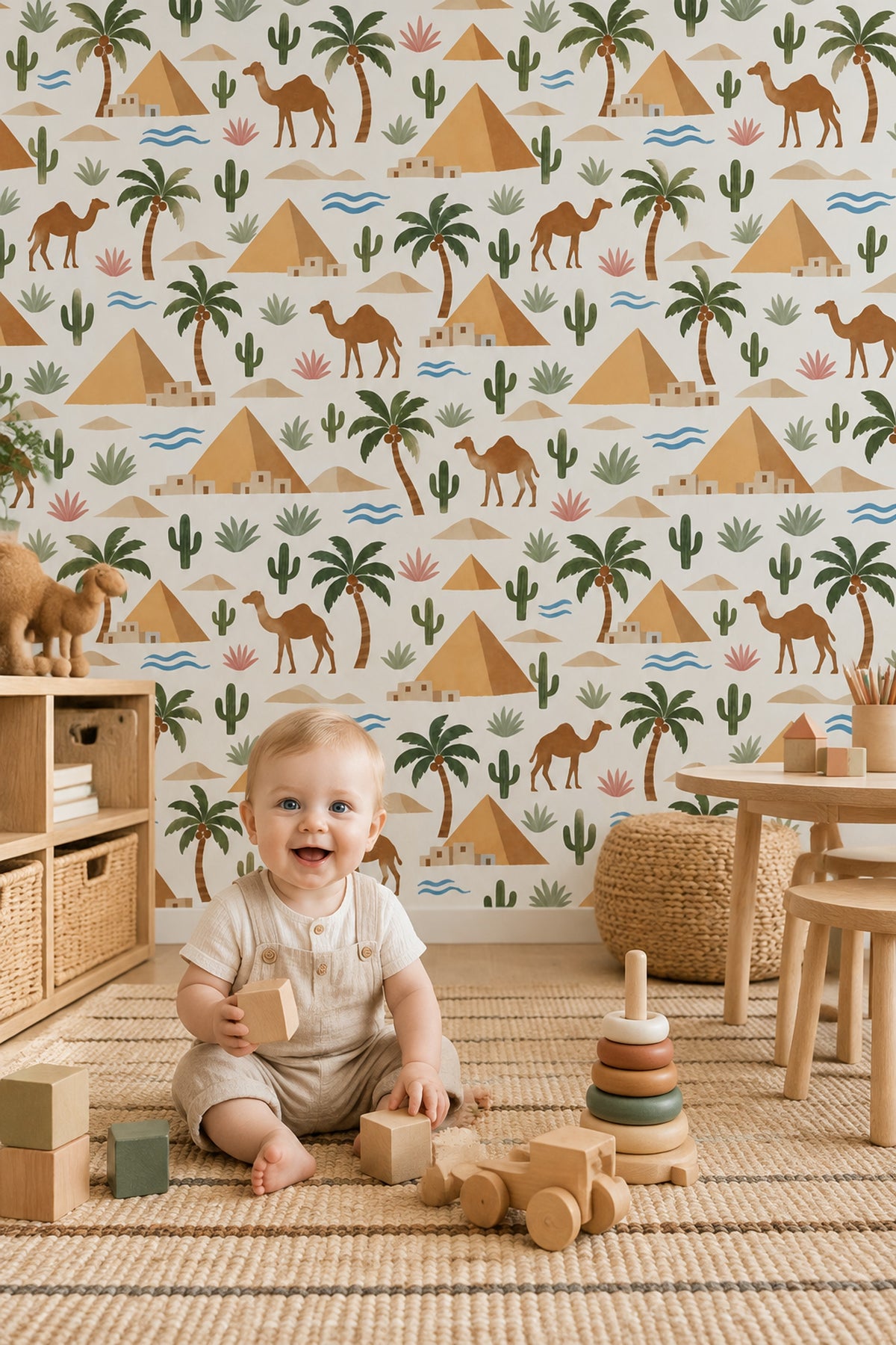 Egyptian Desert Wallpaper Pyramids Camels Pattern