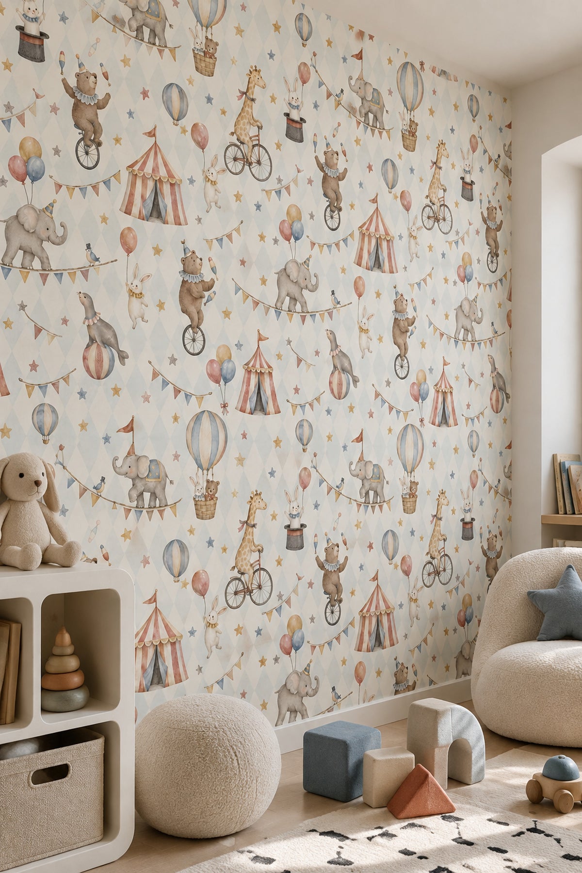 Circus Animals Wallpaper Vintage Argyle Pastel
