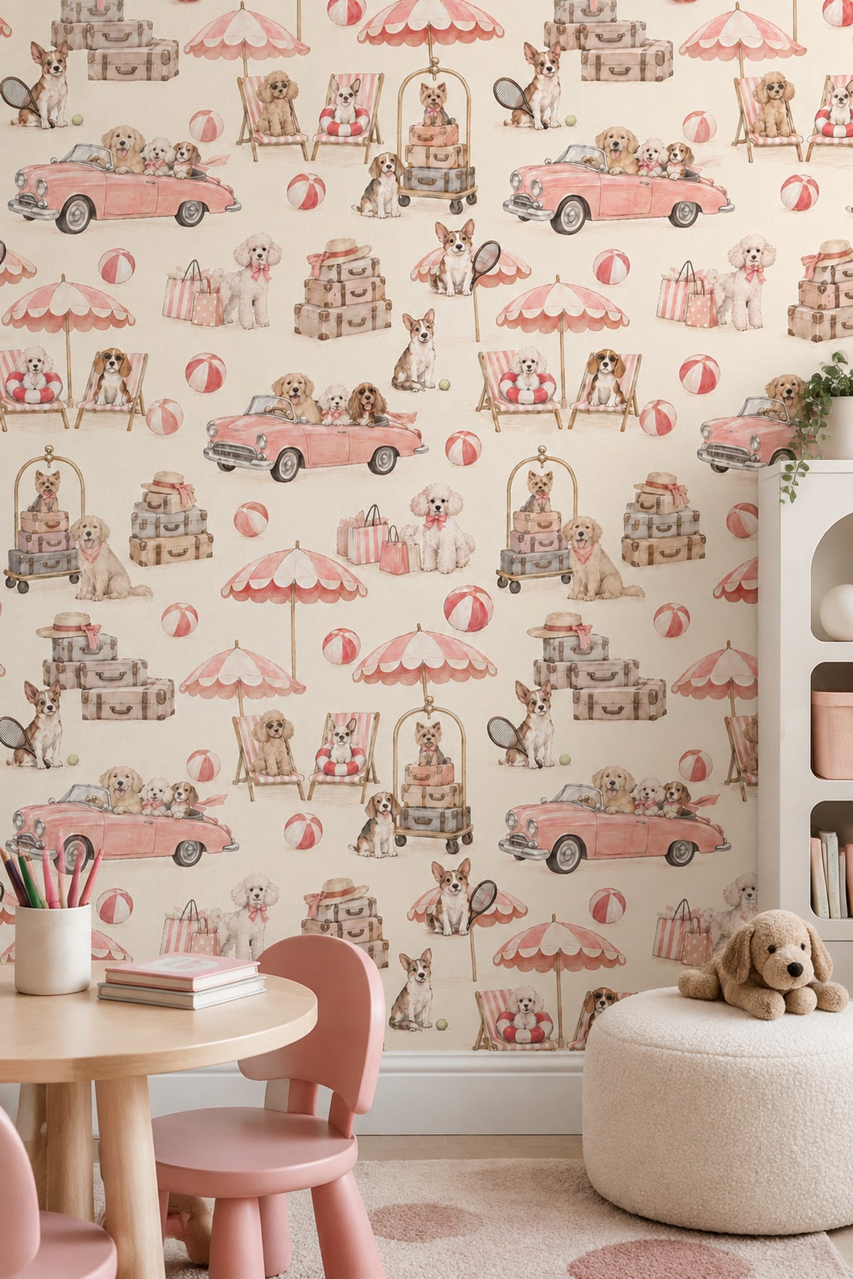 Dogs Wallpaper Coastal Vintage Travel Pattern