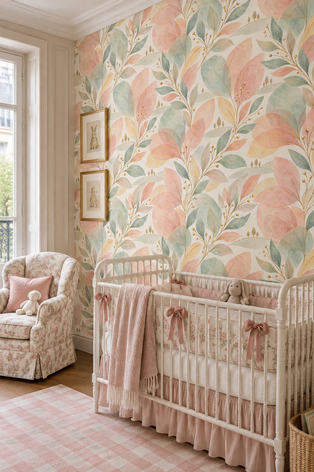 Watercolor Leaves Wallpaper Pastel Pink Sage Botanical