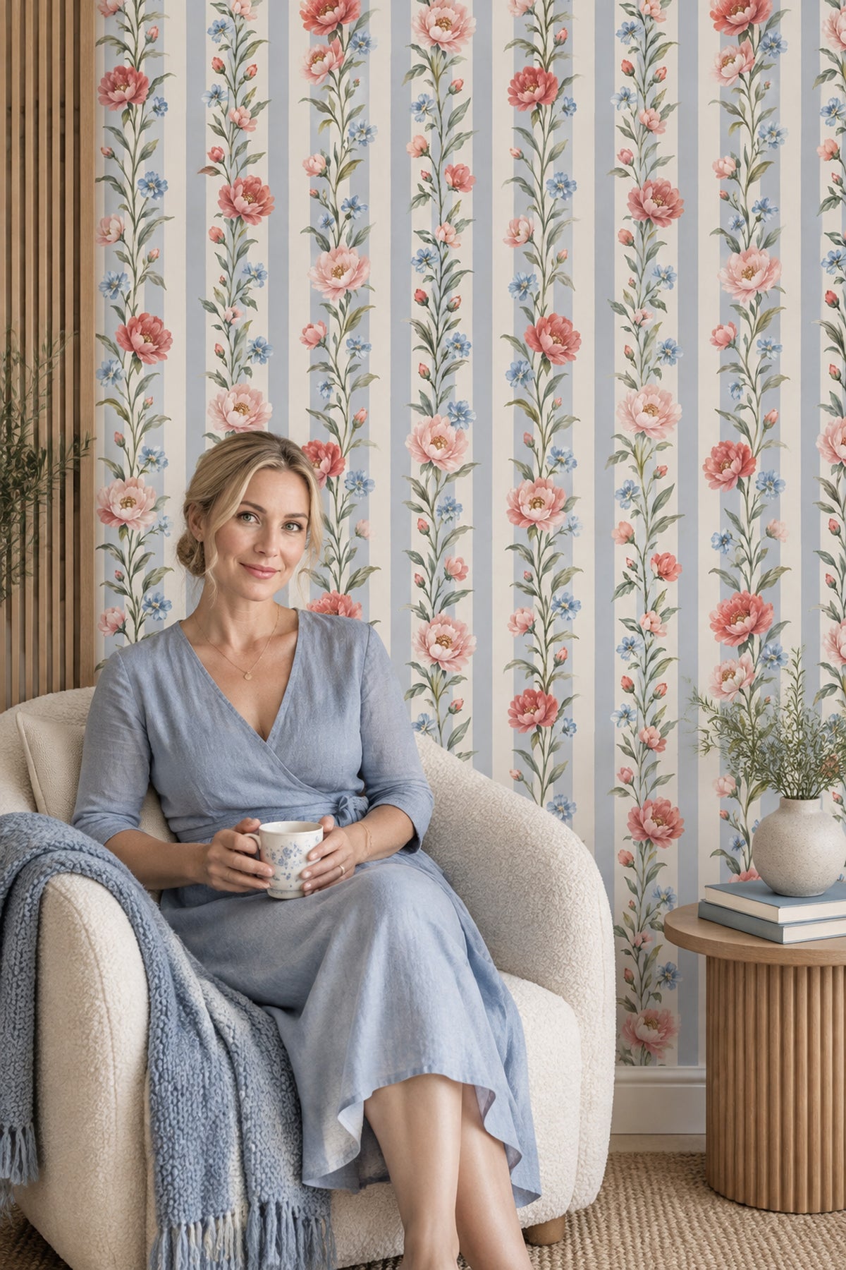 Pink Blossom Wallpaper Watercolor Floral Stripes