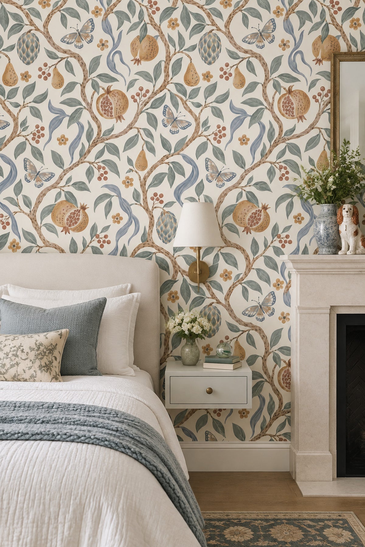 Pomegranate Botanical Wallpaper Watercolor Vine On Ivory Background