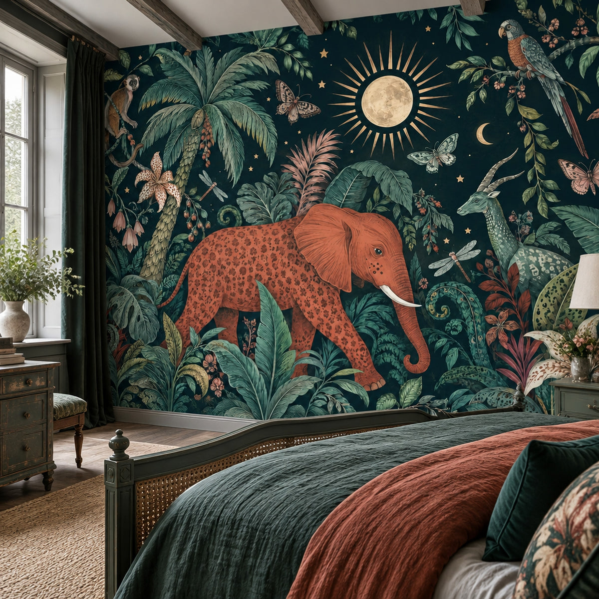 Vintage Jungle Animals Wallpaper Maximalist Tropical Wall Mural