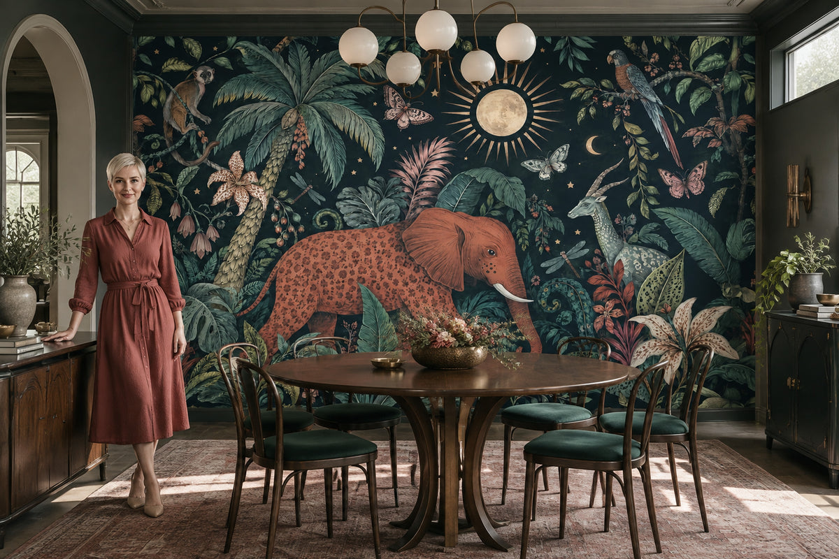 Vintage Jungle Animals Wallpaper Maximalist Tropical Wall Mural
