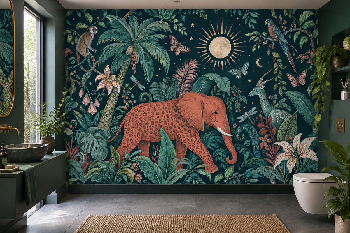 Vintage Jungle Animals Wallpaper Maximalist Tropical Wall Mural