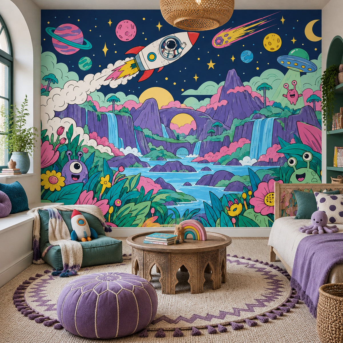 Kids Space Adventure Wallpaper Cartoon Galaxy Wall Mural