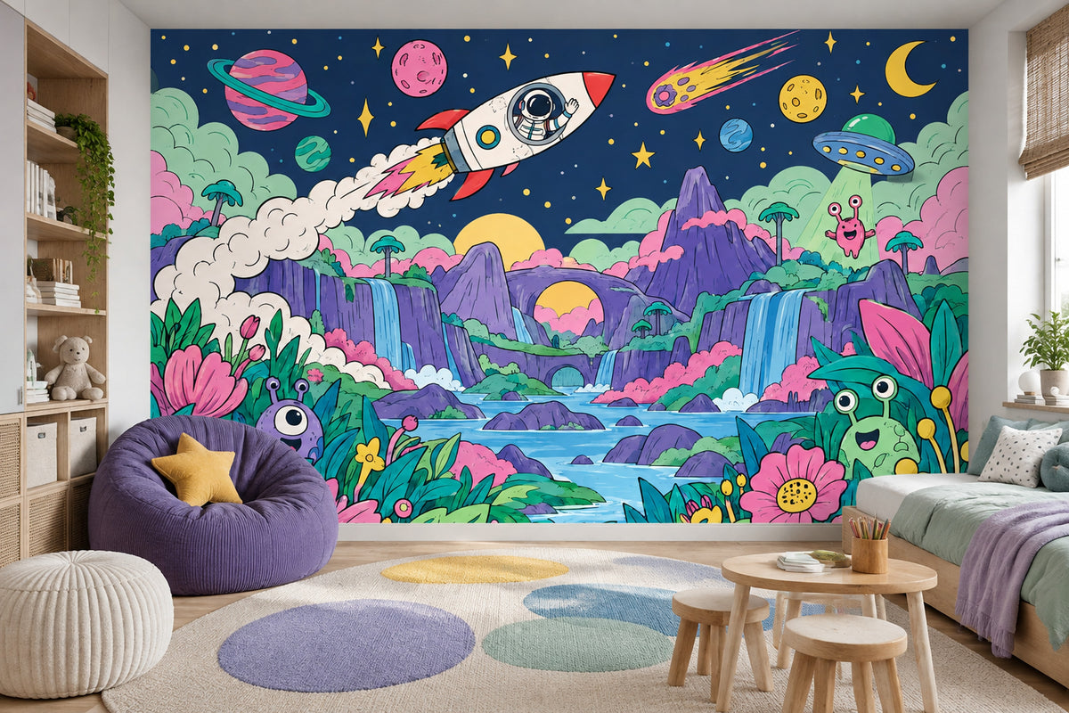 Kids Space Adventure Wallpaper Cartoon Galaxy Wall Mural