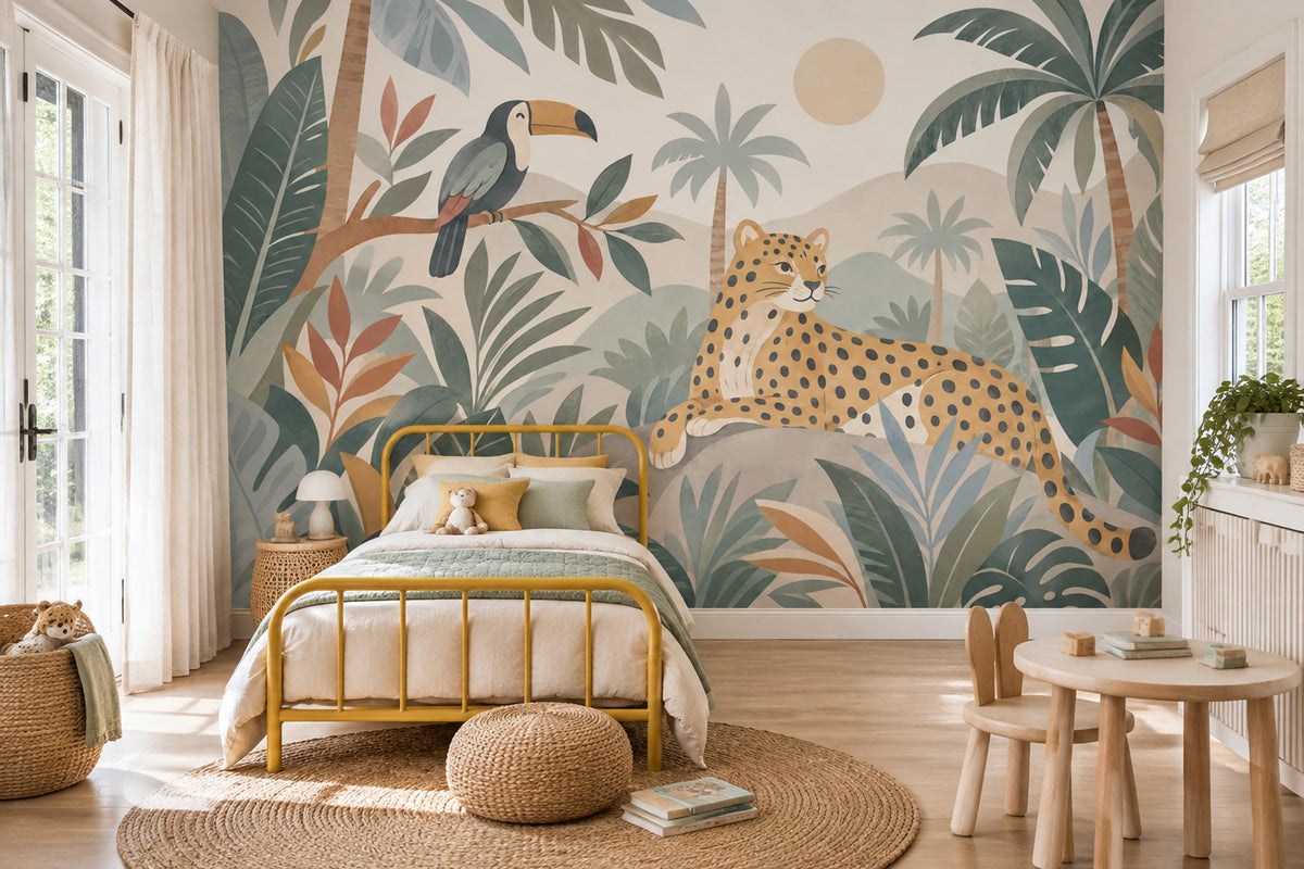 Cheetah And Toucan Wallpaper Tropical Jungle Wall Mural