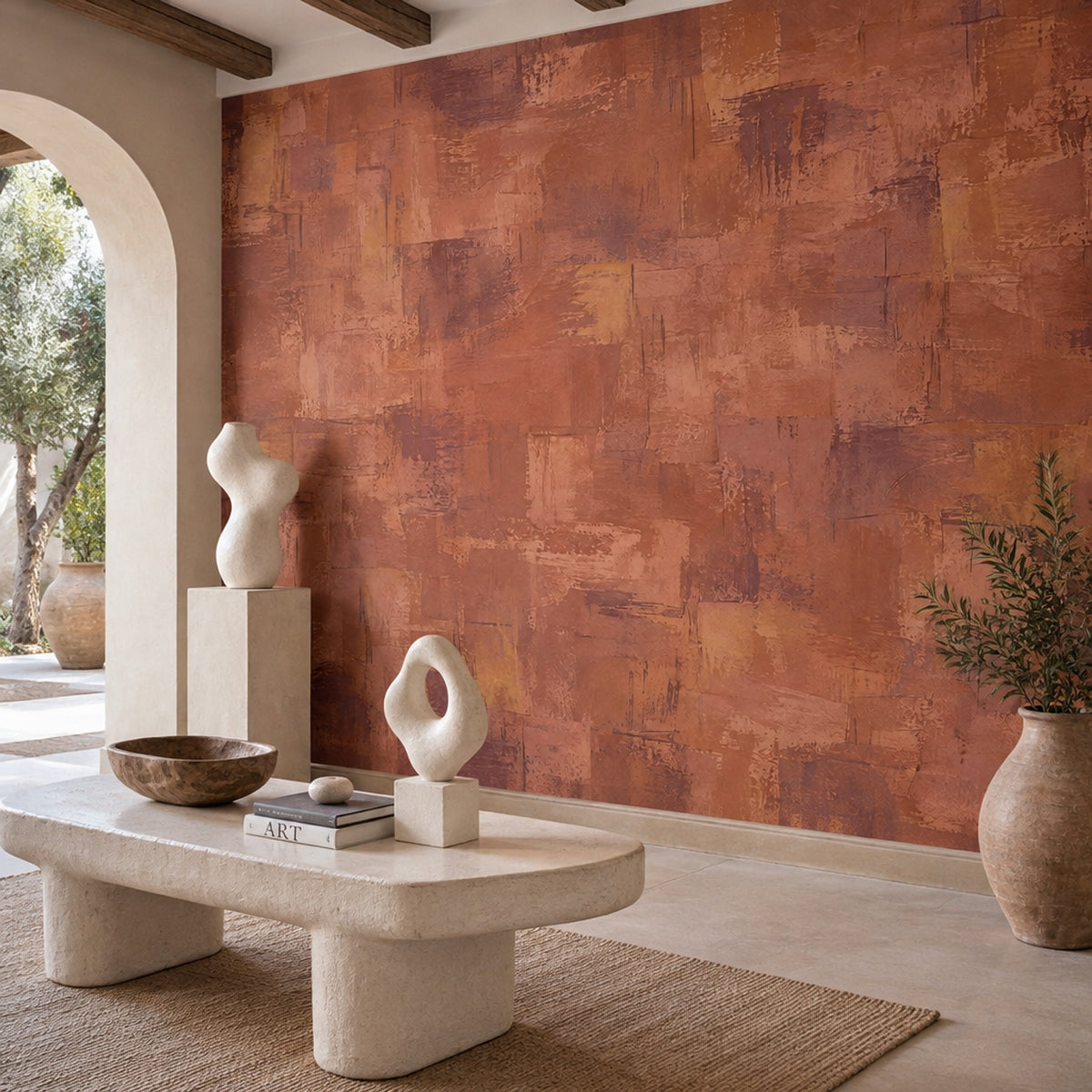 Textured Terracotta Blocks Wallpaper Abstract Geometric Wall Mural
