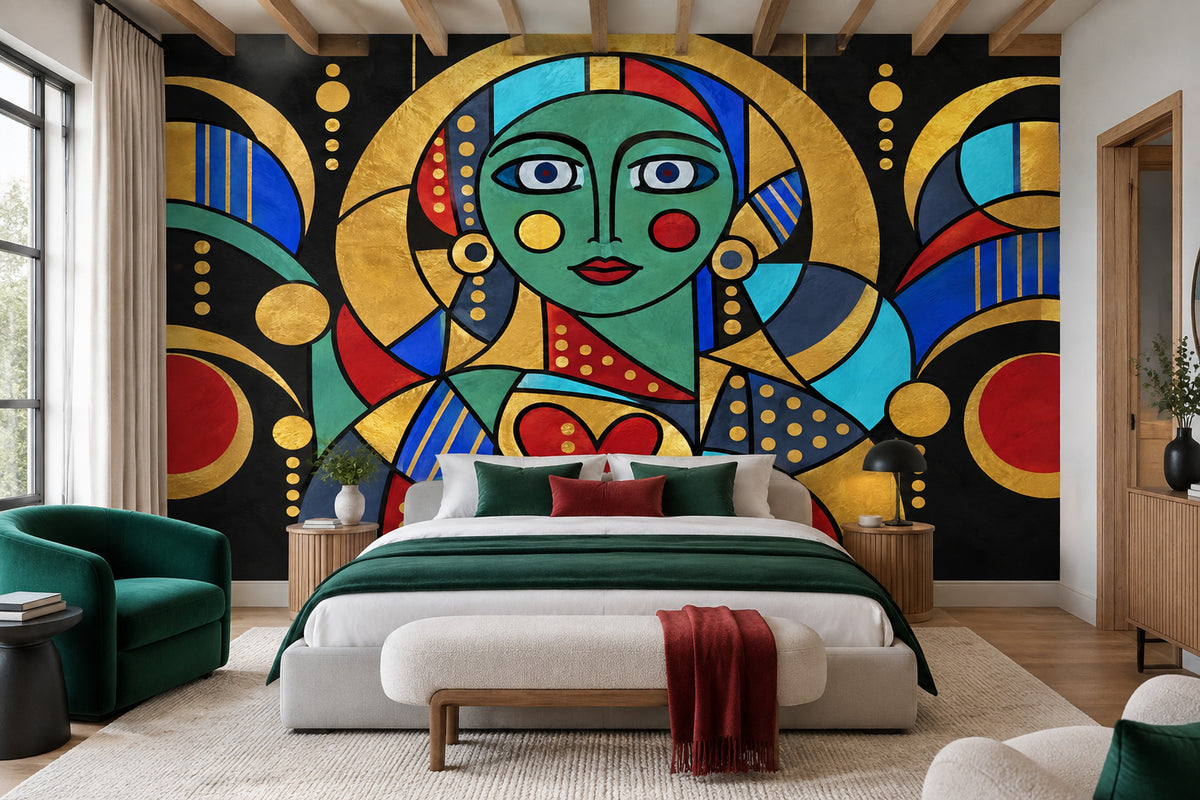 Art Deco Woman Portrait Wallpaper Gold Halo Wall Mural