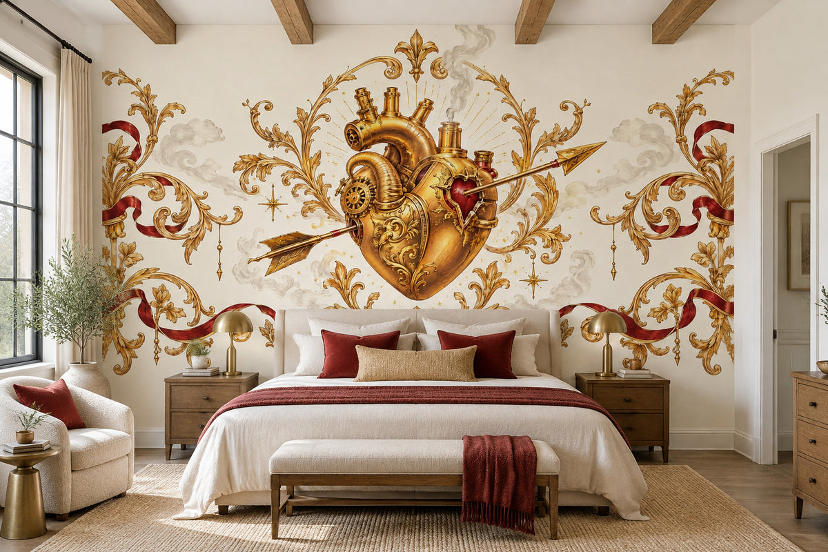 Mechanical Heart Wallpaper Baroque Gold Wall Mural