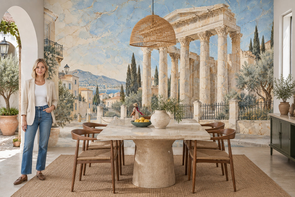Mediterranean Temple Ruins Wallpaper Vintage Fresco Wall Mural