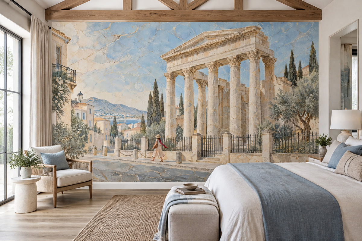 Mediterranean Temple Ruins Wallpaper Vintage Fresco Wall Mural