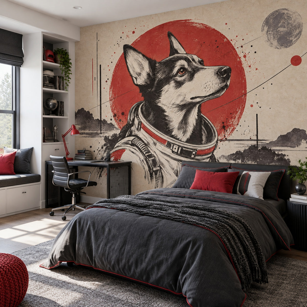 Astronaut Dog Wallpaper Retro Space Poster Wall Mural
