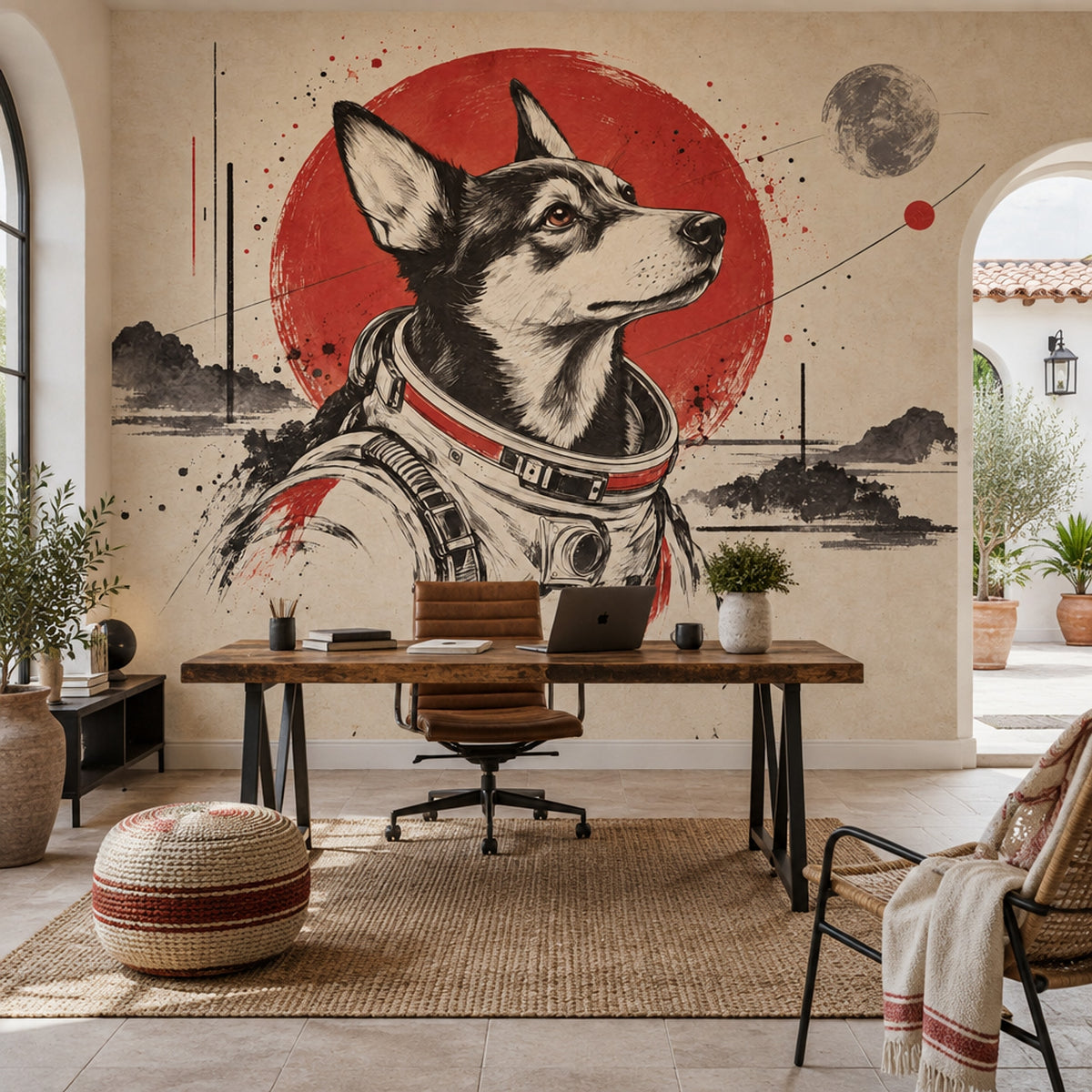 Astronaut Dog Wallpaper Retro Space Poster Wall Mural