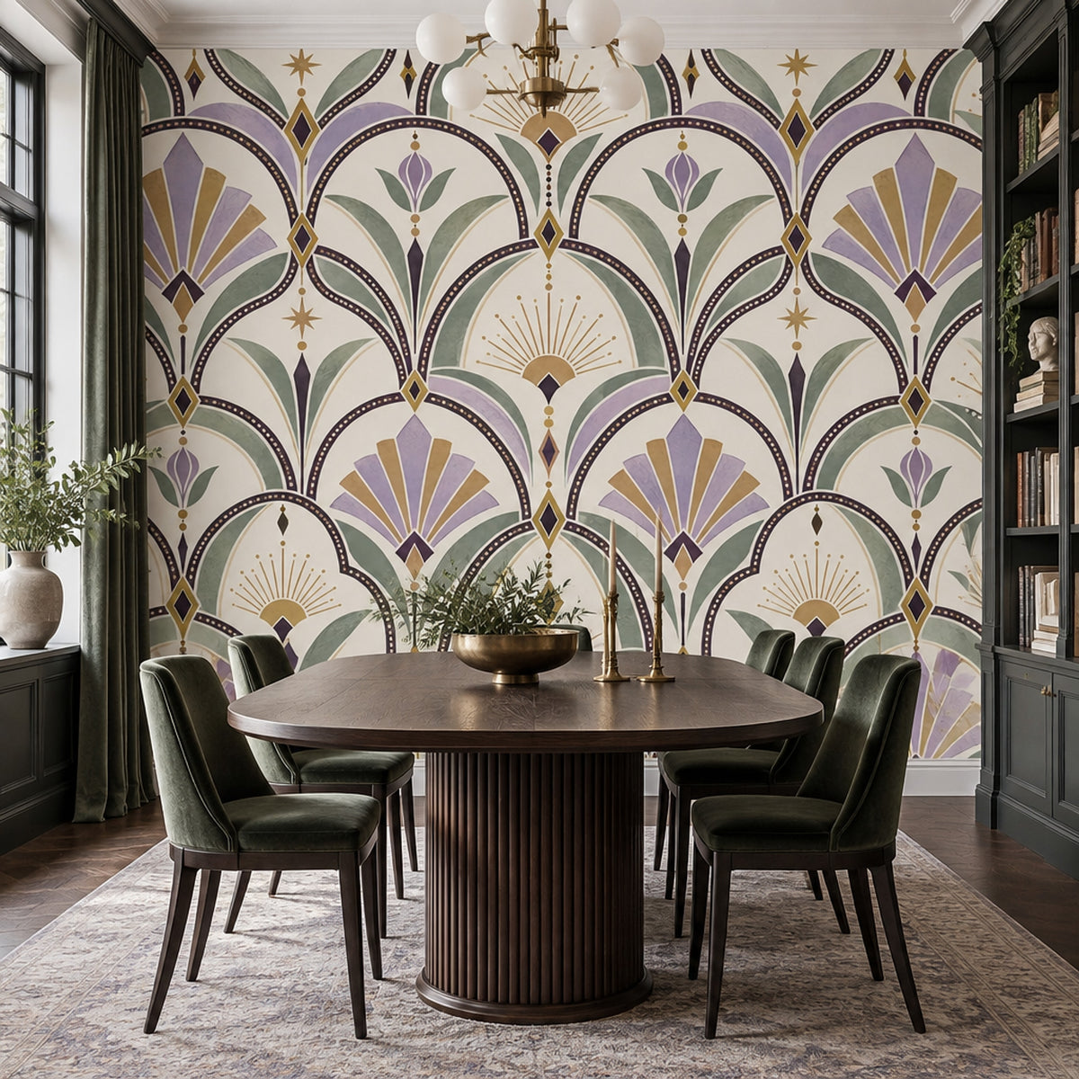 Art Deco Fan Motif Wallpaper Geometric Floral Wall Mural