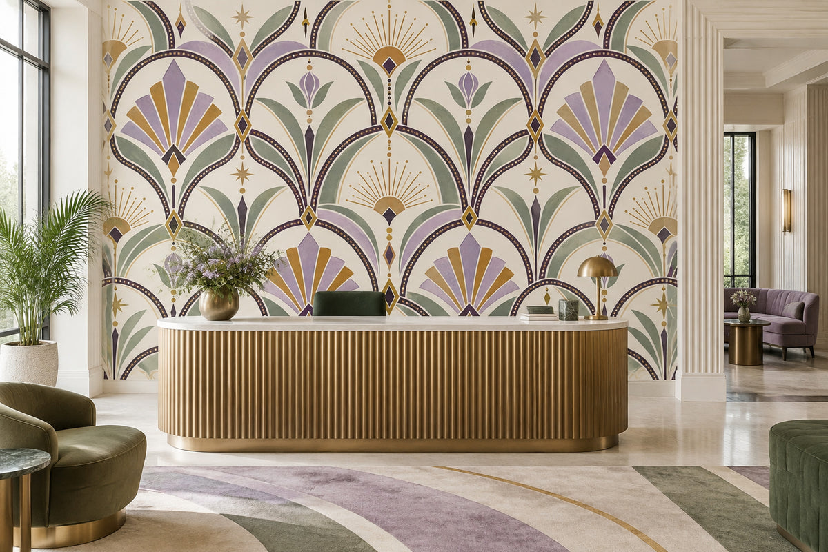 Art Deco Fan Motif Wallpaper Geometric Floral Wall Mural