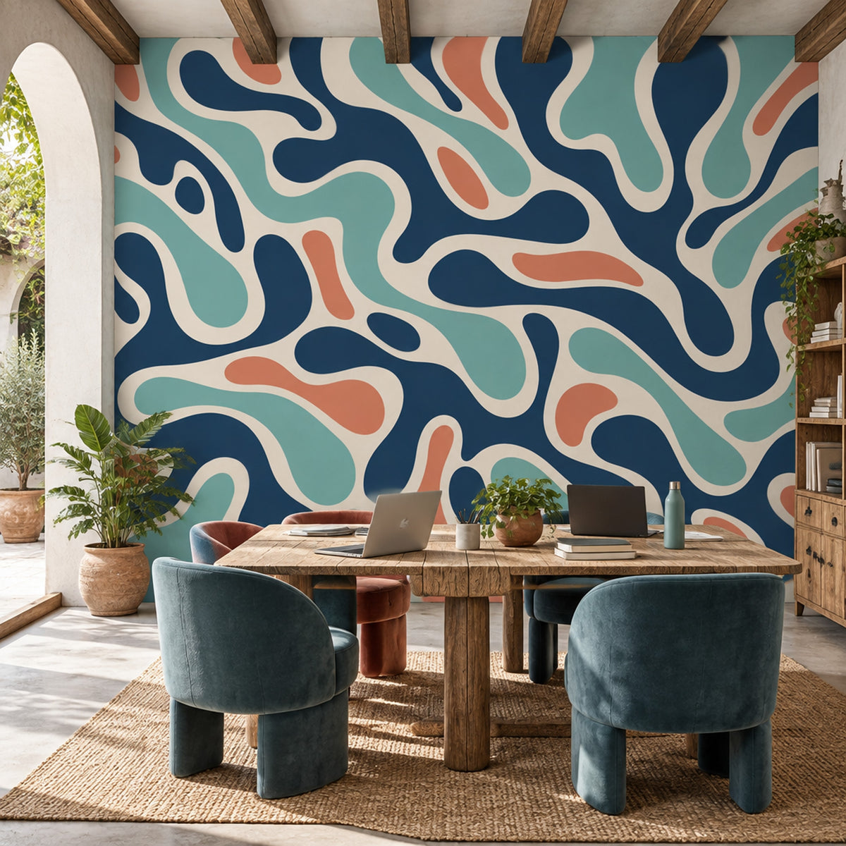 Abstract Ribbon Shapes Wallpaper Mid Century Modern Wall Mural