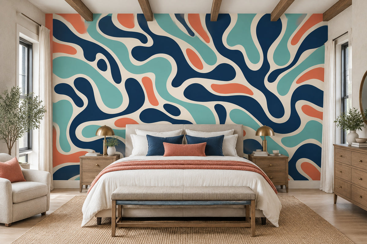 Abstract Ribbon Shapes Wallpaper Mid Century Modern Wall Mural