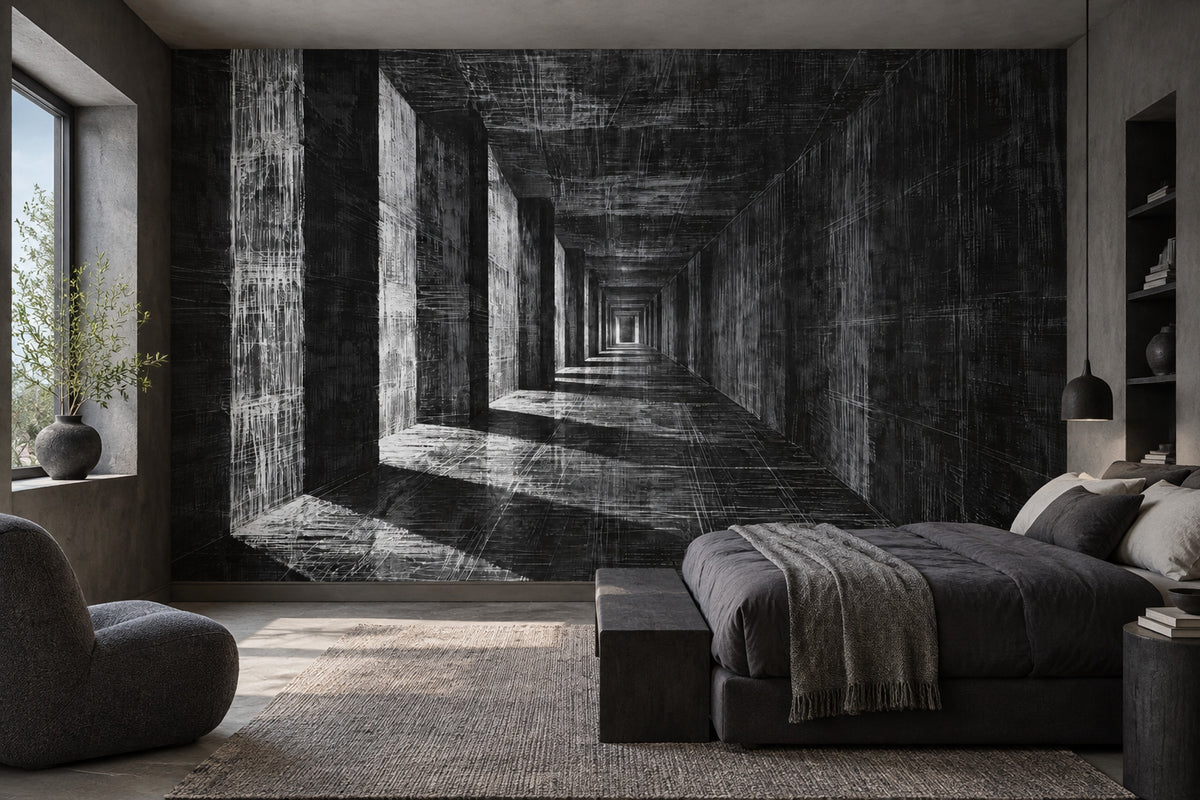 Futuristic Corridor Wallpaper Industrial Perspective Wall Mural
