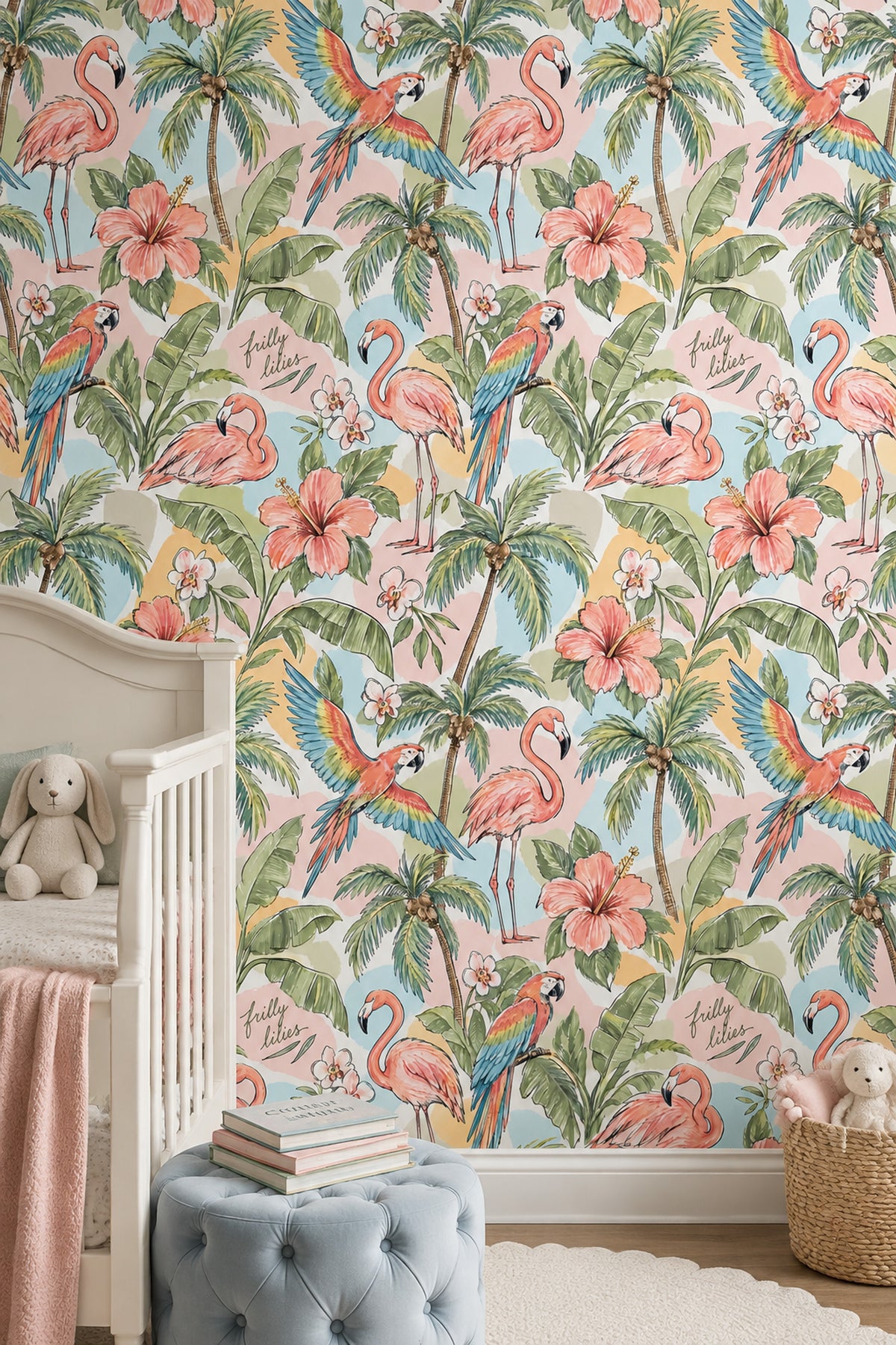 Flamingo And Parrot Wallpaper Tropical Watercolor Pattern