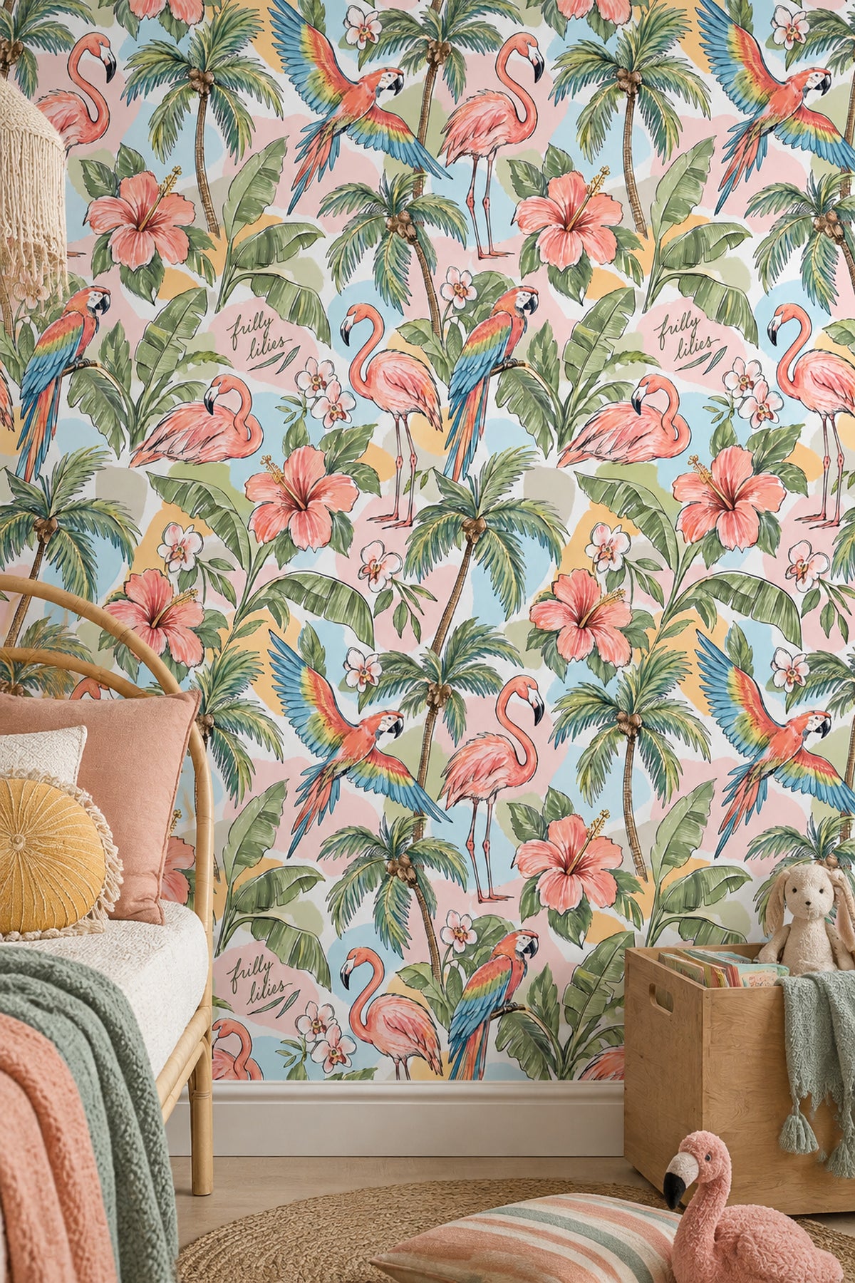 Flamingo And Parrot Wallpaper Tropical Watercolor Pattern