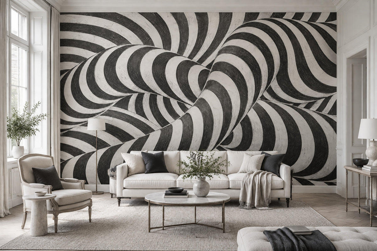Curved Ribbon Stripes Wallpaper Optical Illusion Wall Mural