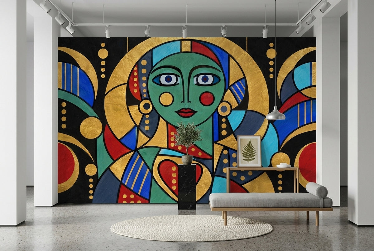 Art Deco Woman Portrait Wallpaper Gold Halo Wall Mural