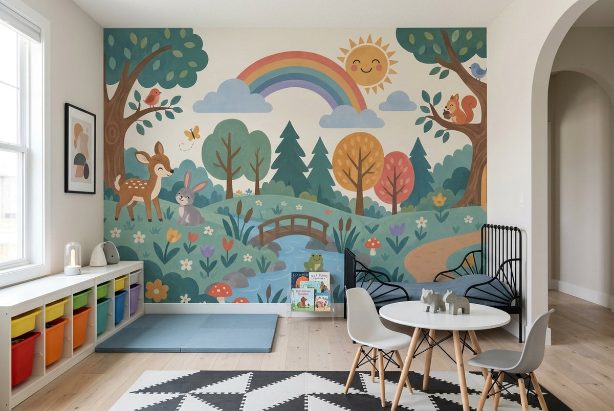 Woodland Rainbow Wallpaper Whimsical Landscape Wall Mural