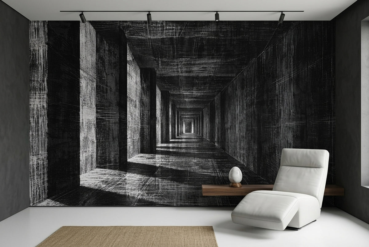 Futuristic Corridor Wallpaper Industrial Perspective Wall Mural