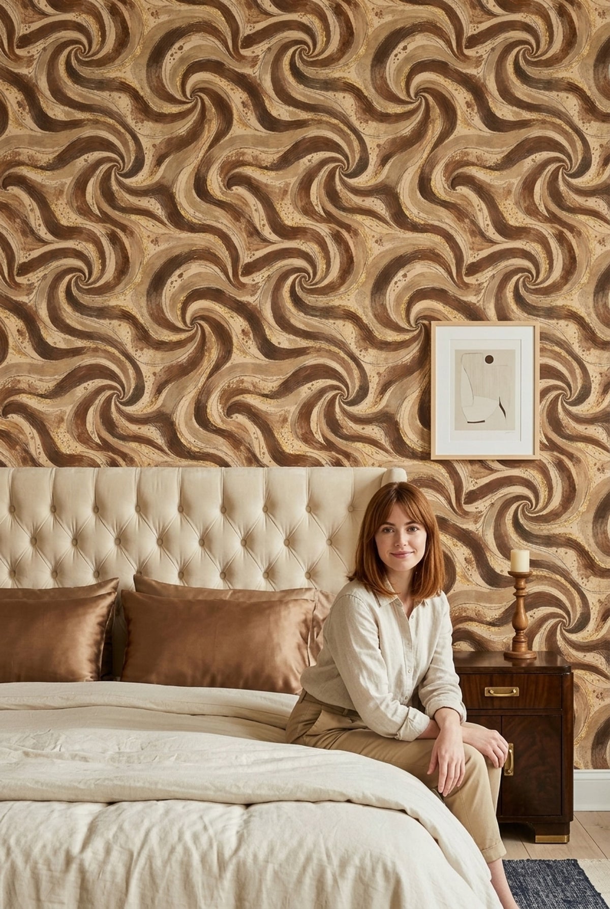 Abstract Swirl Wallpaper Brown Marble With Gold Accents