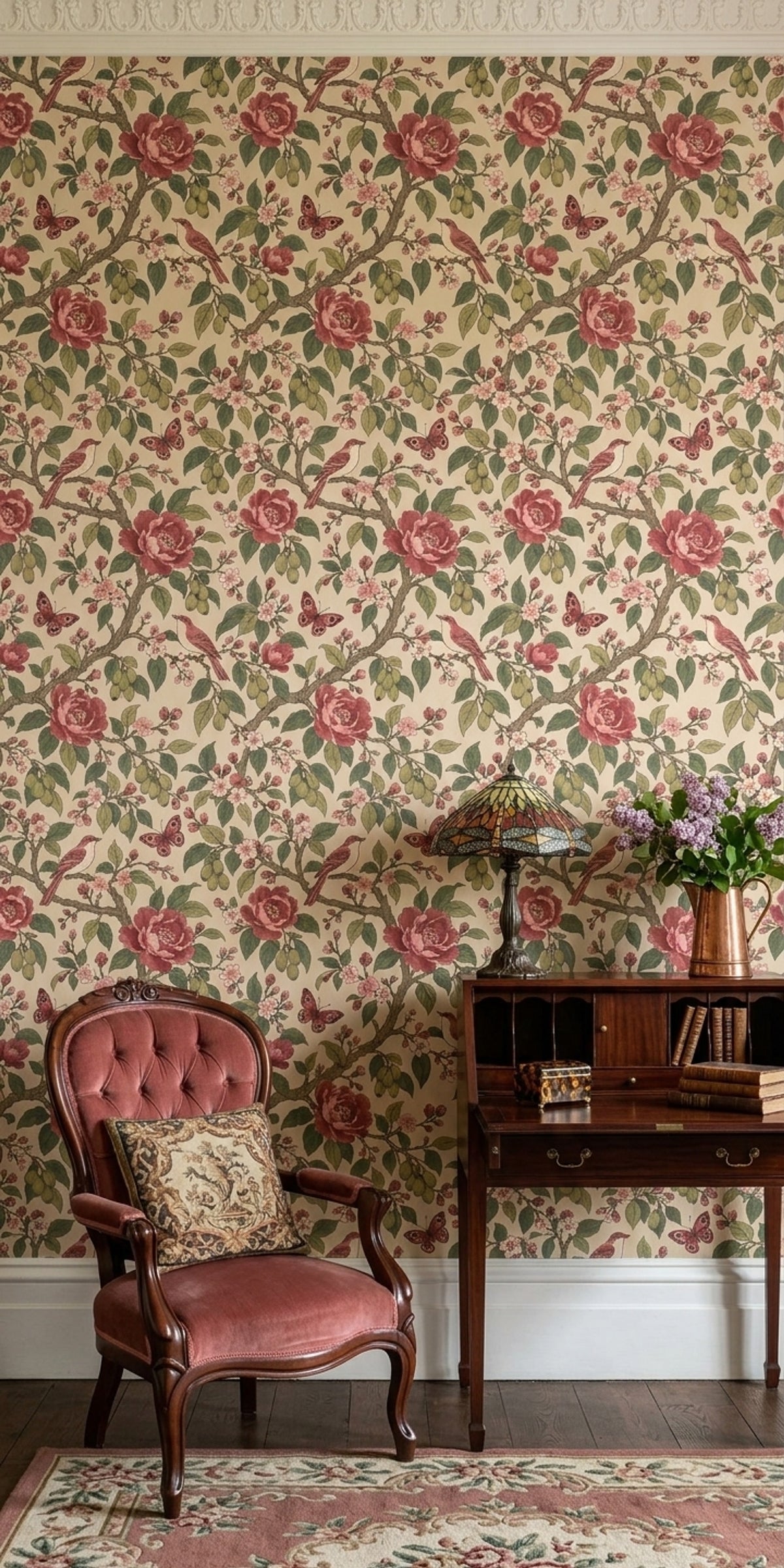 Pink Cherry Blossom Birds Wallpaper Chinoiserie Floral Pattern