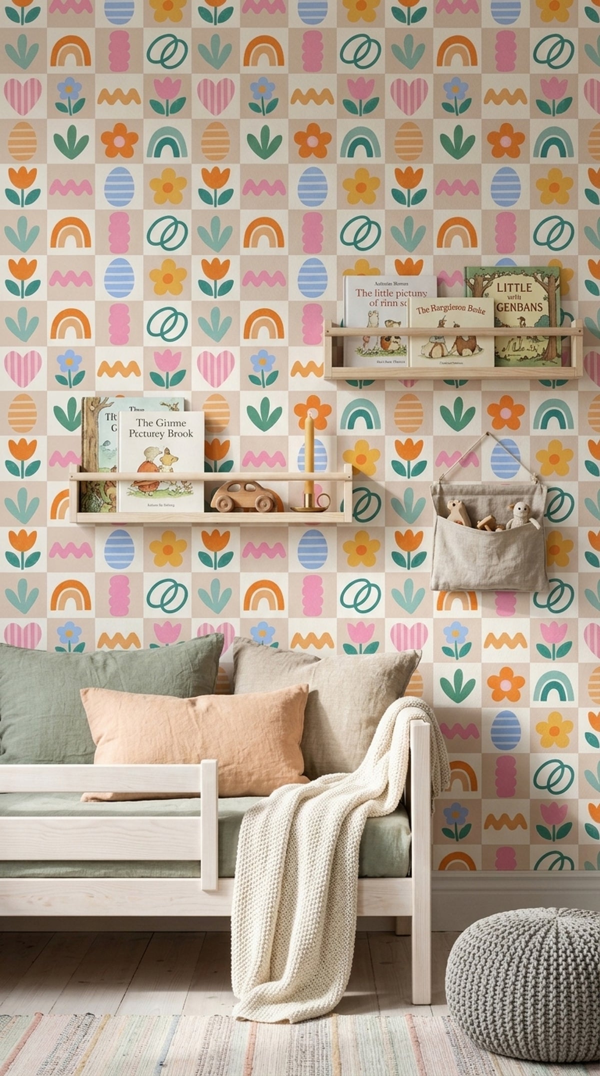 Playful Floral Icons Wallpaper Pastel Rainbow Grid