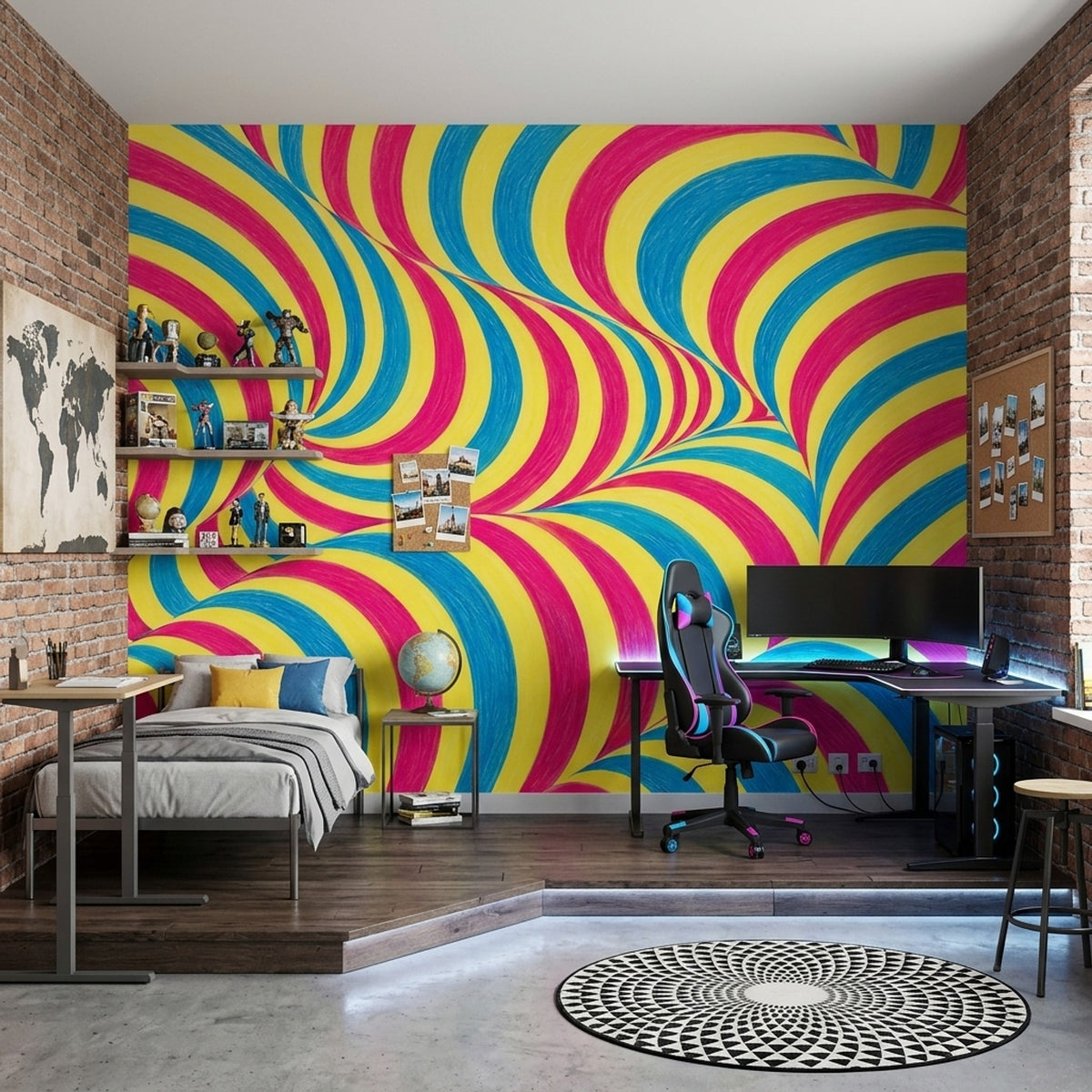 Optical Illusion Stripes Wallpaper Psychedelic Wavy Tunnel Wall Mural