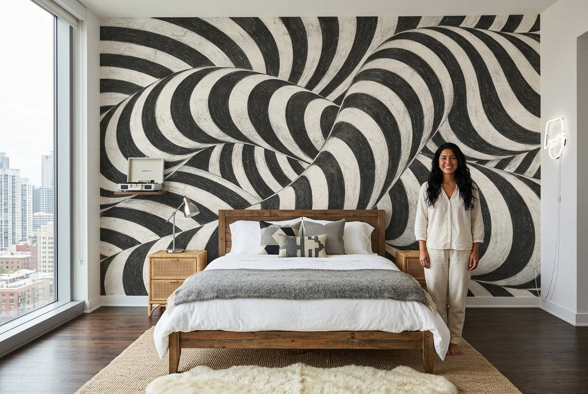 Curved Ribbon Stripes Wallpaper Optical Illusion Wall Mural