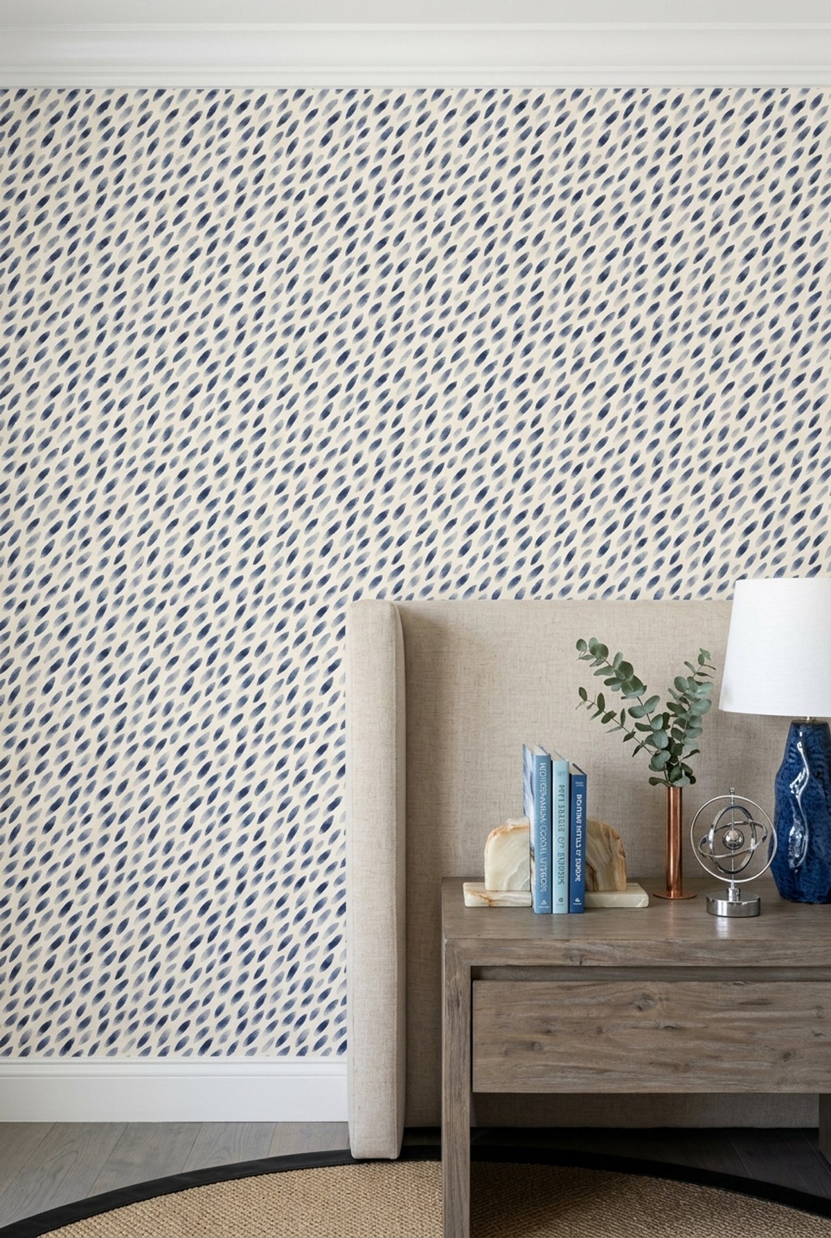Leaf Brushstroke Wallpaper Indigo Blue Abstract Pattern