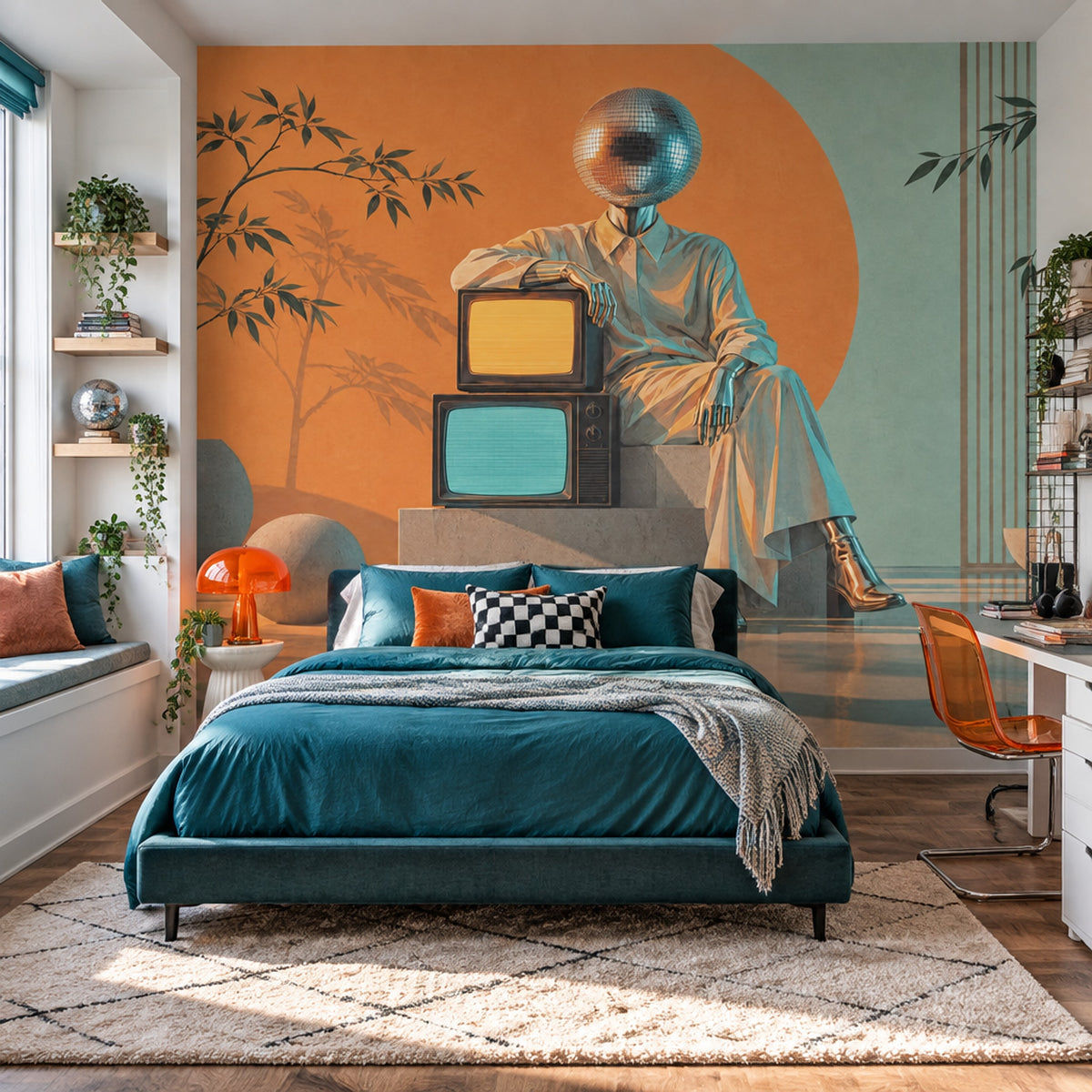Disco Head Figure Wallpaper Retro Futurist Wall Mural