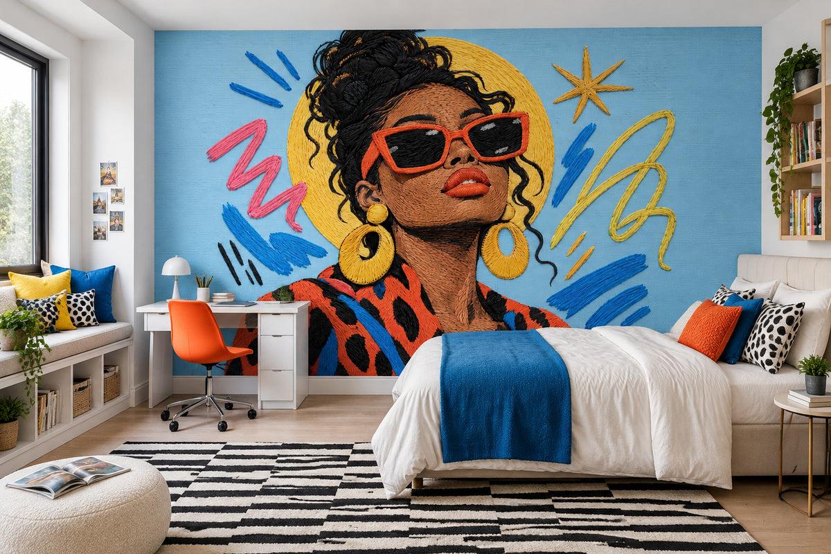 Embroidered Sunglasses Woman Wallpaper Pop Art Portrait Wall Mural