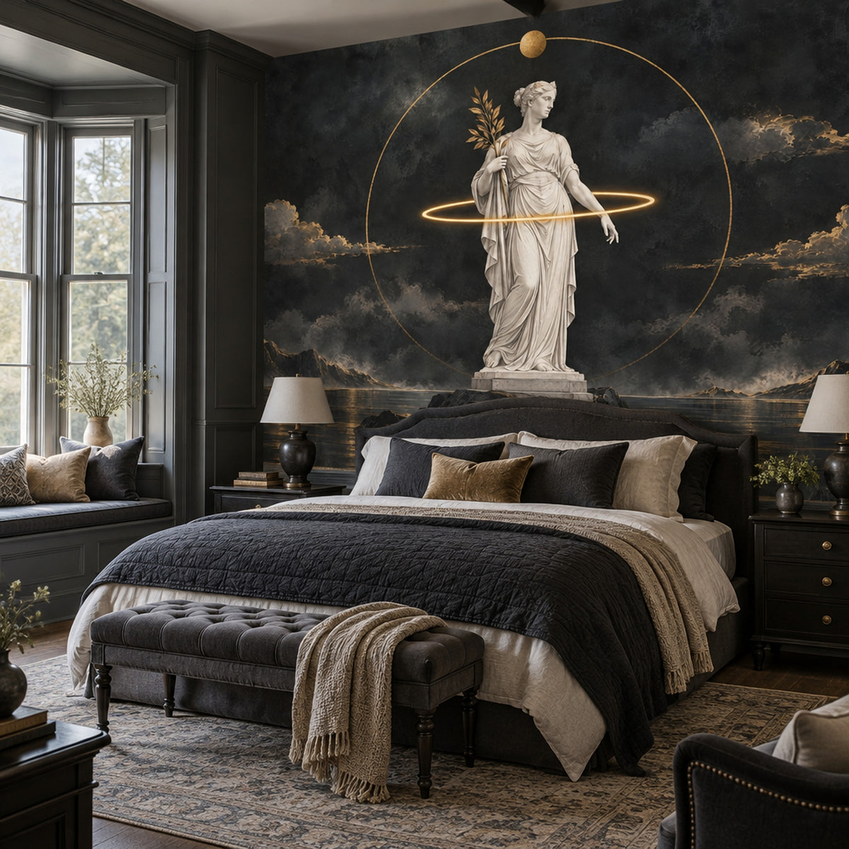 Classical Statue Wallpaper Gold Halo Wall Mural